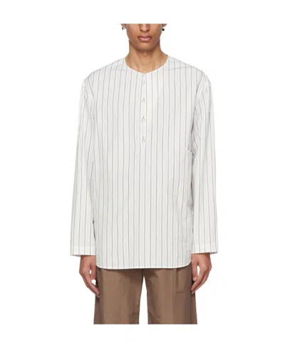 Lemaire Round Collar Striped Shirt In White