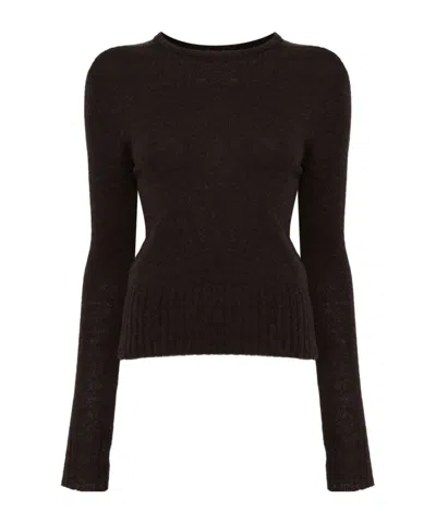 Lemaire Round Neck Sweater In Dark Acajou Melange