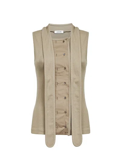 Lemaire Sage Ribbed Jersey Asymmetrical Fitted Top In Brown