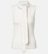 Lemaire Tie-neck Ribbed Stretch-cotton And Linen-blend Jersey Top In White