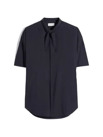 Lemaire Short Sleeve Shirt With Foulard In Washed Cotton Muslin In Black