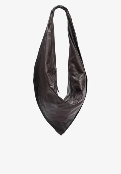 Lemaire Scarf Leather Shoulder Bag In Black