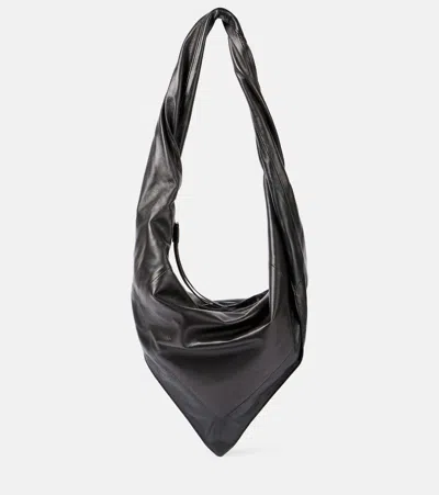 Lemaire Scarf Small Leather Shoulder Bag In Black / Dark Chocolate