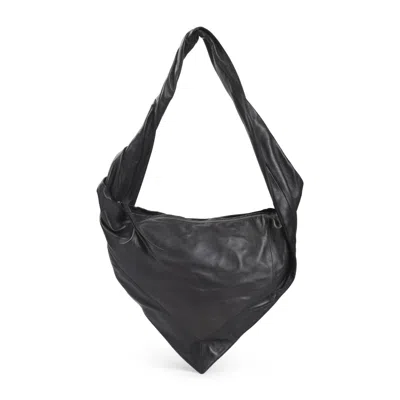 Lemaire Scarf Small Dark Brown Lamb Leather Shoulder Bag In Black