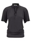 Lemaire Silk Crewneck Top With Knotted Scarf Detail In Black