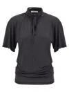 Lemaire Silk Crewneck Top With Knotted Scarf Detail In Black