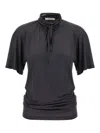Lemaire Silk Crewneck Top With Knotted Scarf Detail In Black