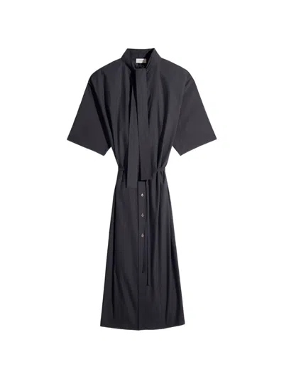 Lemaire Reversible Scarf-detailed Cotton-blend Midi Dress In Black
