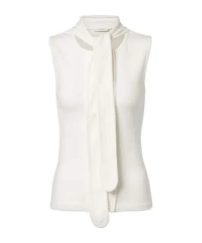 Lemaire Tie-neck Ribbed Stretch-cotton And Linen-blend Jersey Top In White