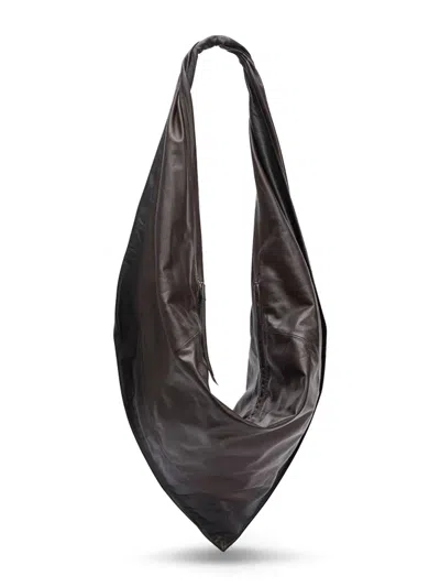 Lemaire Scarf-shaped Black Leather Bag With Spacious Interior In Brown