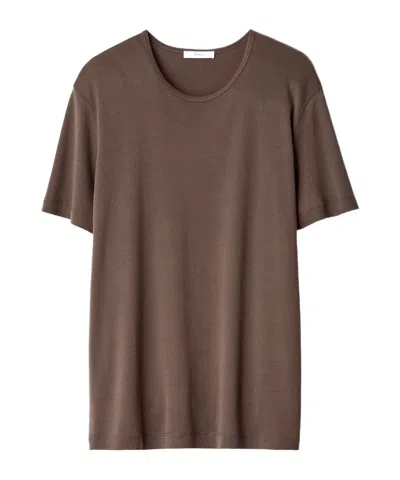 Lemaire Scoop-neck T-shirt In Ribbed Jersey In Brown