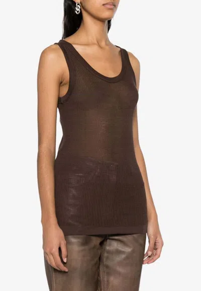 Lemaire Seamless Ribbed Tank Top In Brown
