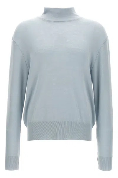 Lemaire High Neckline Seamless Turtle Jersey In Blue