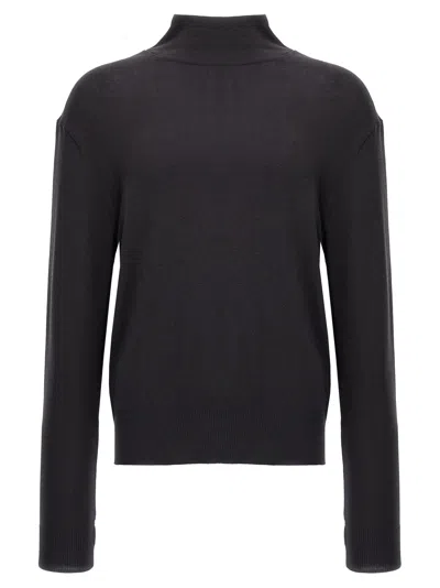 Lemaire Ribbed Turtleneck Sweater Long Sleeves In Black