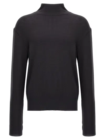 Lemaire Ribbed Turtleneck Sweater Long Sleeves In Black