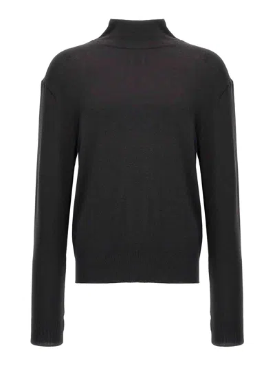 Lemaire Ribbed Turtleneck Sweater Long Sleeves In Black