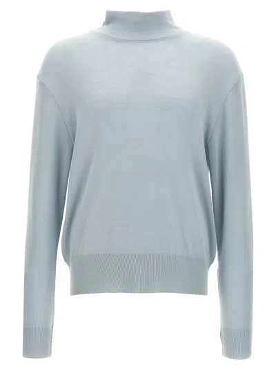 Lemaire High Neckline Seamless Turtle Jersey In Blue