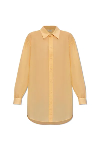 Lemaire Semi-sheer Long Sleeved Buttoned Shirt In Ice Apricot