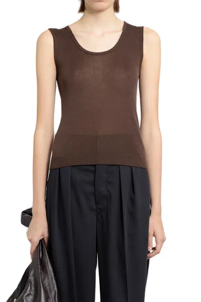 Lemaire Semi-sheer Ribbed Knitted Tank Top In Dark Chocolate