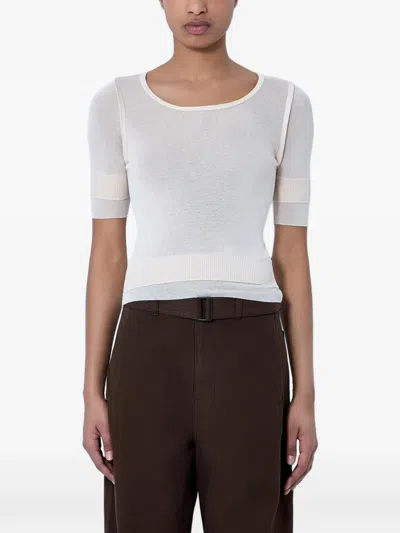 Lemaire Semi-sheer Ribbed-knit T-shirt In White