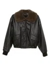 Lemaire Leather Blouson With Shearling Collar Dark Espresso In Black