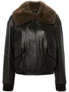Lemaire Leather Blouson With Shearling Collar In Brown