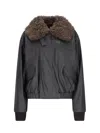 Lemaire Leather Blouson With Shearling Collar In Brown