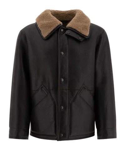 Lemaire Shearling Leather Jacket In Black