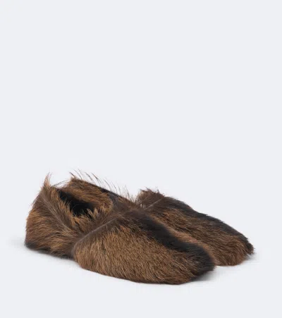Lemaire Shearling Slip-on Shoes In Brown