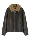 Lemaire Shearling-trim Jacket In Brown