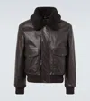 Lemaire Shearling-trimmed Leather Blouson Jacket In Brown