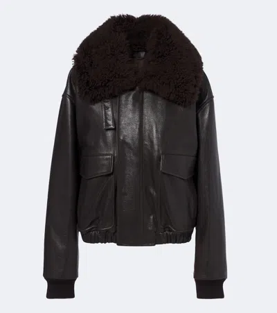 Lemaire Shearling-trimmed Leather Blouson Jacket In Black