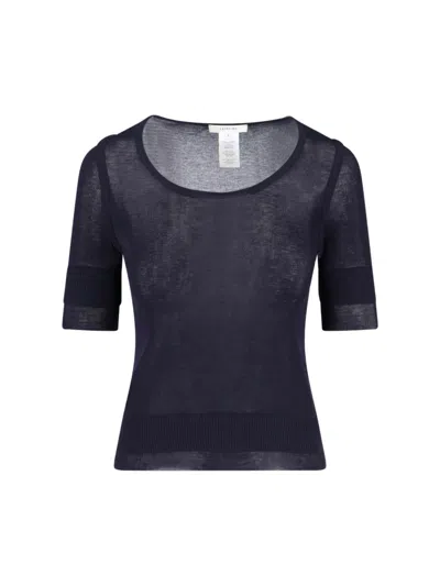 Lemaire Sheer Knit Scoop Neck Top In Blue