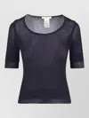 Lemaire Navy Viscose Silk Three-quarter Sleeve T-shirt In Blue