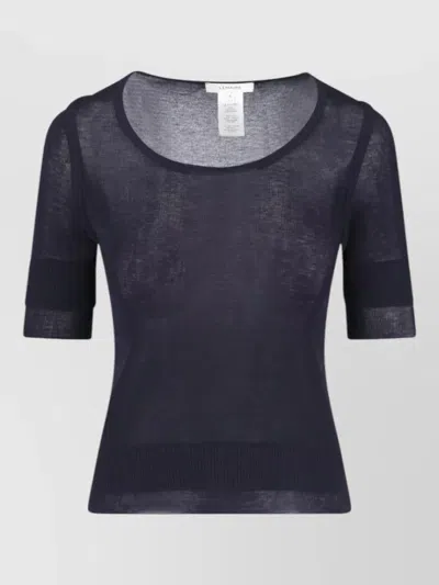 Lemaire Navy Viscose Silk Three-quarter Sleeve T-shirt In Blue
