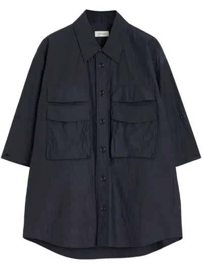 Lemaire Boxy Black Button-down Shirt With Flap Pockets In Blue