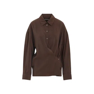 Lemaire Straight Collar Twisted Shirt In Brown