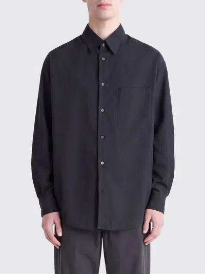 Lemaire Regular Fit Cotton-silk Pleat Shirt In Black