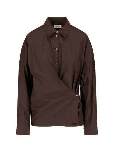 Lemaire Wrap Collared Top Regular Fit Long Sleeves In Brown