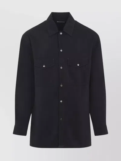 Lemaire Shirt With Point Collar And Chest Pockets In Black