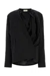 Lemaire Silk Blend Top With Draped Front And Long Sleeves In Black
