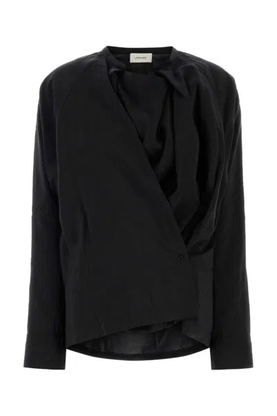 Lemaire Silk Blend Top With Draped Front And Long Sleeves In Black