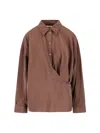 Lemaire Straight Collar Twisted Shirt In Brown