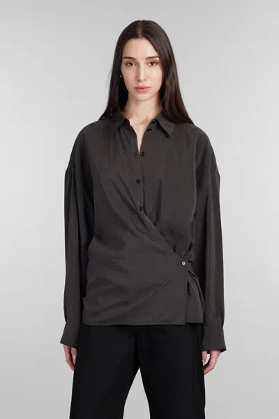 Lemaire Twisted-detail Polo-collar Shirt In Black