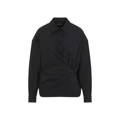 Lemaire Black Straight Collar Twisted Shirt In Grey