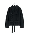 Lemaire Womens Black Belted Double-breasted Wool Coat In Black