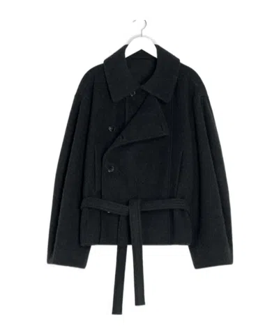Lemaire Short Asymmetrical Bathrobe Coat In Black