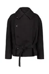 Lemaire Short Asymmetrical Bathrobe Coat In Black