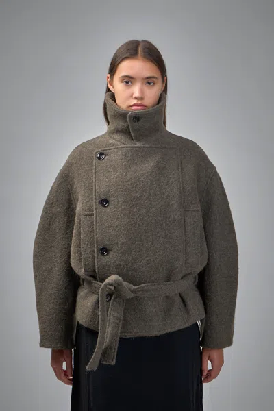 Lemaire Short Asymmetrical Bathrobe Coat In Brown