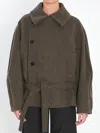 Lemaire Short Asymmetrical Bathrobe Coat In Green